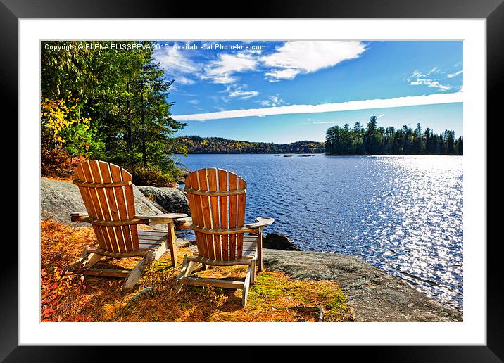 Adirondack chairs at lake shore Framed Mounted Print by ELENA ELISSEEVA