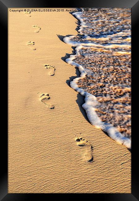 Tropical beach with footprints in sand Framed Print by ELENA ELISSEEVA
