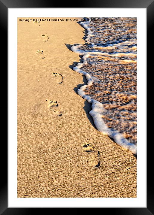 Tropical beach with footprints in sand Framed Mounted Print by ELENA ELISSEEVA