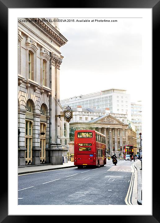 London street with view of Royal Exchange building Framed Mounted Print by ELENA ELISSEEVA