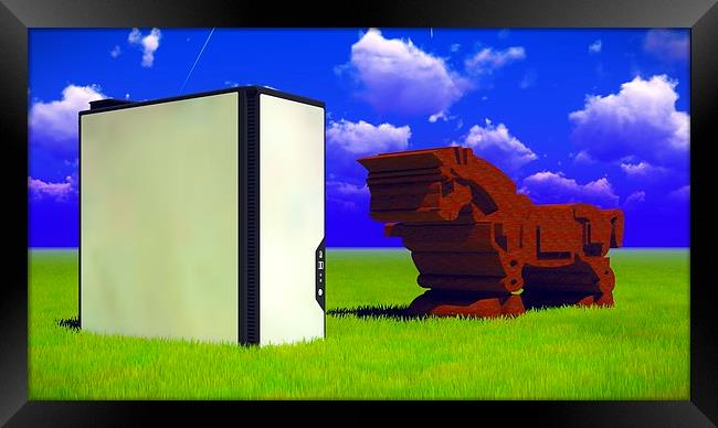 Trojan horse and computer Framed Print by Dariusz Miszkiel