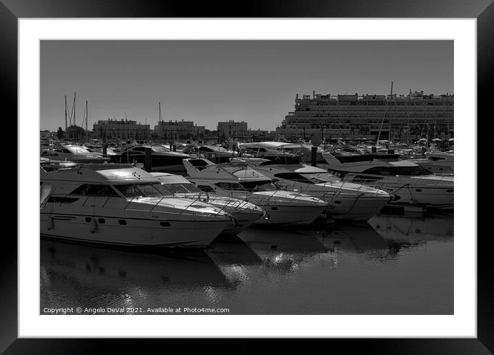 Vilamoura boats in Monochrome Framed Mounted Print by Angelo DeVal