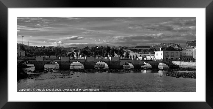 Tavira city bridge view in Monochrome Framed Mounted Print by Angelo DeVal