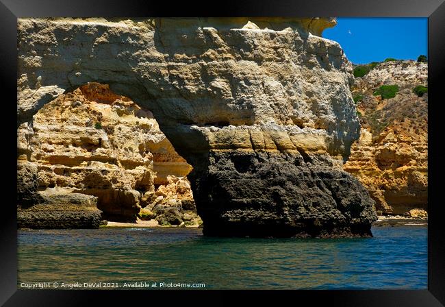 Arch of Marinha Beach and Cliffs Framed Print by Angelo DeVal