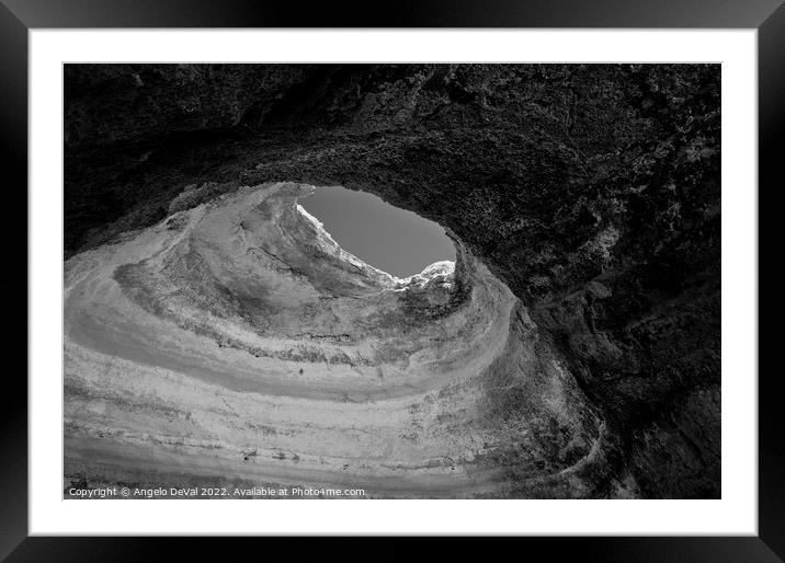 Benagil Cave Ceiling In Monochrome Framed Mounted Print by Angelo DeVal