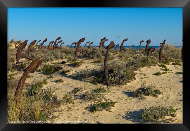 Anchors On The Beach Dunes. Algarve Framed Print by Angelo DeVal