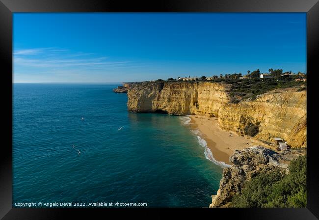 Centianes Beach from the cliff in Algarve Framed Print by Angelo DeVal