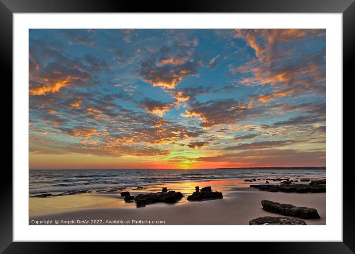 Gale Beach at Sunset. In Algarve, Portugal Framed Mounted Print by Angelo DeVal
