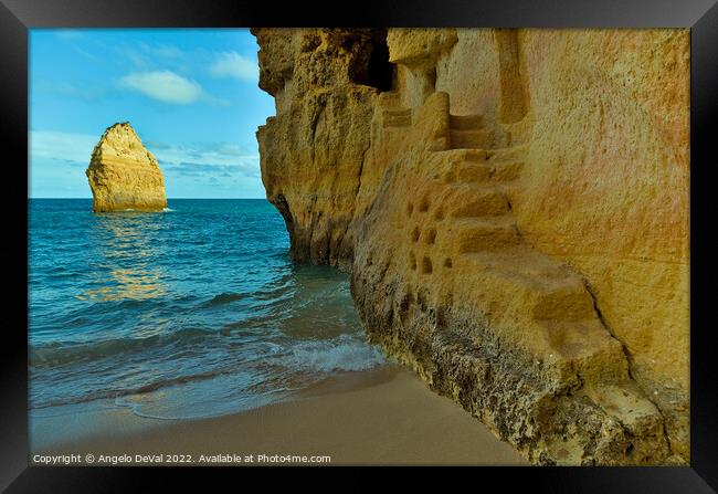 Carved Stairs of Carvalho Beach Cliffs in Algarve Framed Print by Angelo DeVal