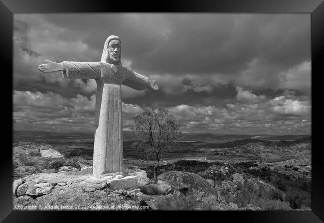 Christ Statue in Monsanto Mountains Framed Print by Angelo DeVal