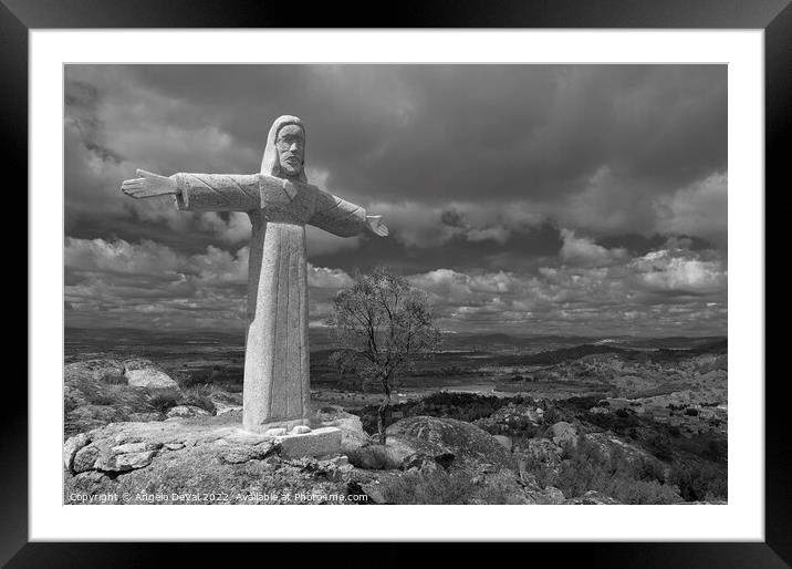 Christ Statue in Monsanto Mountains Framed Mounted Print by Angelo DeVal