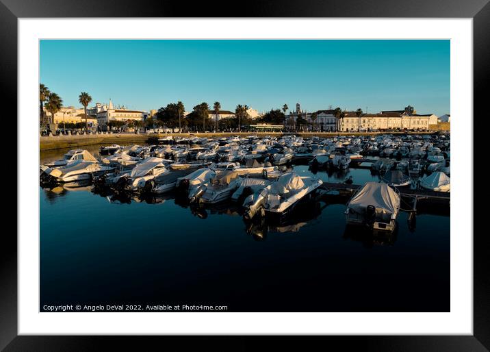 Faro city Marina at late afternoon. Algarve Portugal Framed Mounted Print by Angelo DeVal