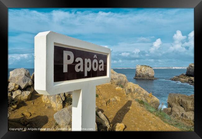 Papoa Sign and View in Peniche Framed Print by Angelo DeVal