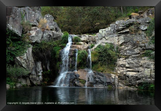 Poco Negro waterfall in Carvalhais Framed Print by Angelo DeVal