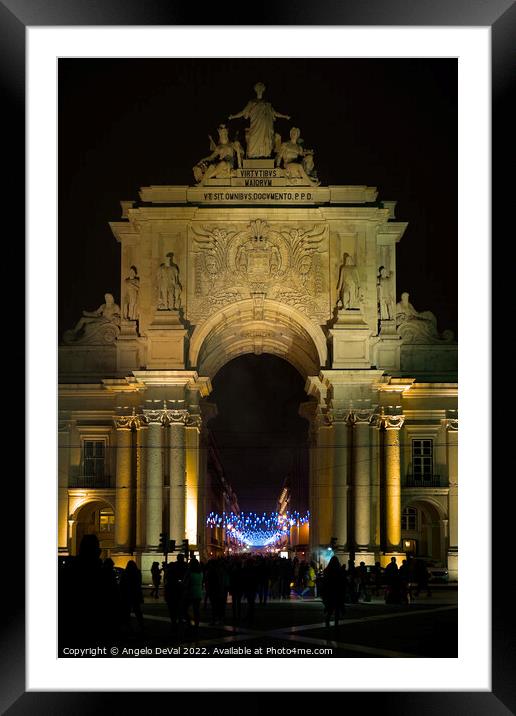 The Rua Augusta Arch at Night in Lisbon Framed Mounted Print by Angelo DeVal