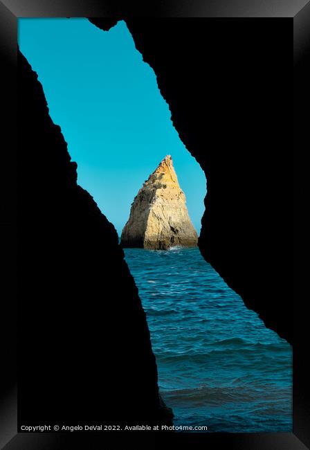 Cave view at three brothers beach in Algarve, Portugal Framed Print by Angelo DeVal