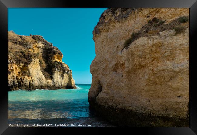 Tres Irmaos Beach Cliffs and Sea in Alvor Framed Print by Angelo DeVal