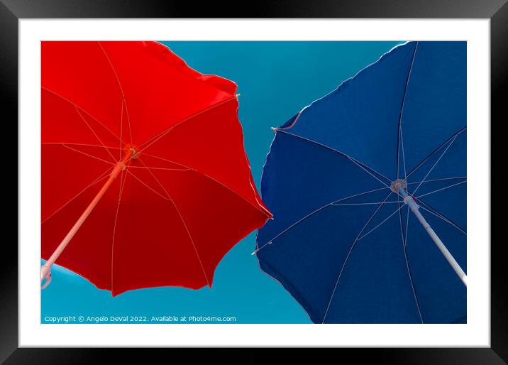 Red and Blue Beach Umbrellas Framed Mounted Print by Angelo DeVal