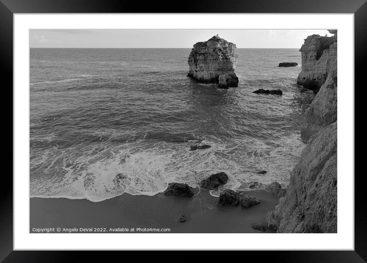 Cliffs of Sao Rafael Beach - Monochrome Framed Mounted Print by Angelo DeVal
