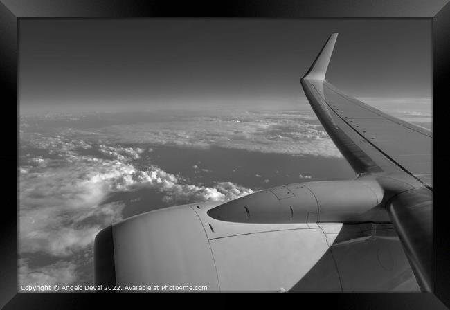 Airplane Wing from Window - Monochrome Framed Print by Angelo DeVal