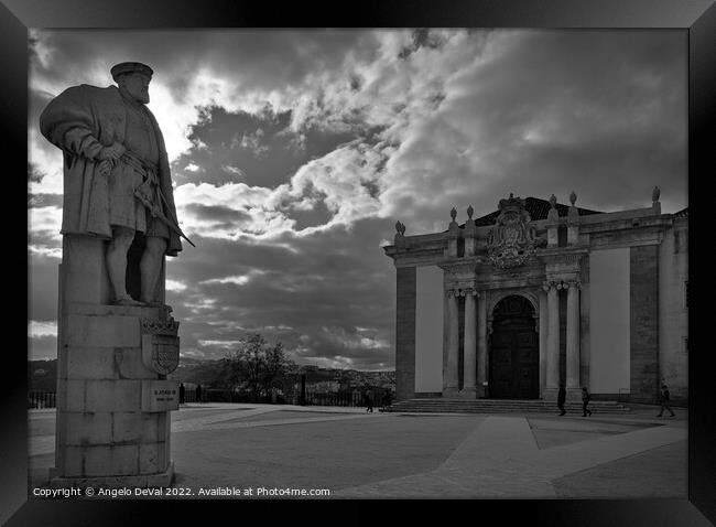 Dom Joao the 3rd statue and Library in Coimbra University Framed Print by Angelo DeVal