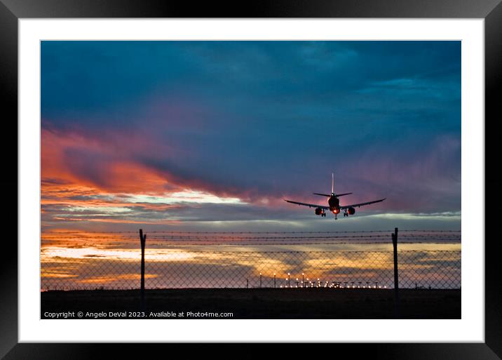 Twilight Landing at Faro Airport - Algarve Framed Mounted Print by Angelo DeVal