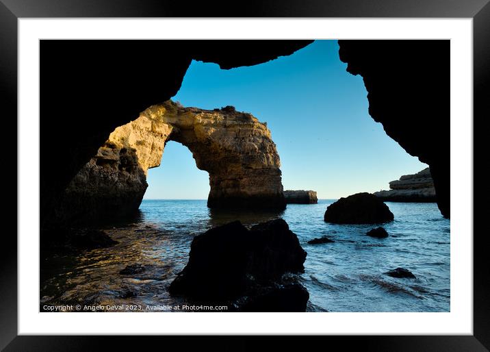 Albandeira Rocky Arch Scene from the Cave Framed Mounted Print by Angelo DeVal