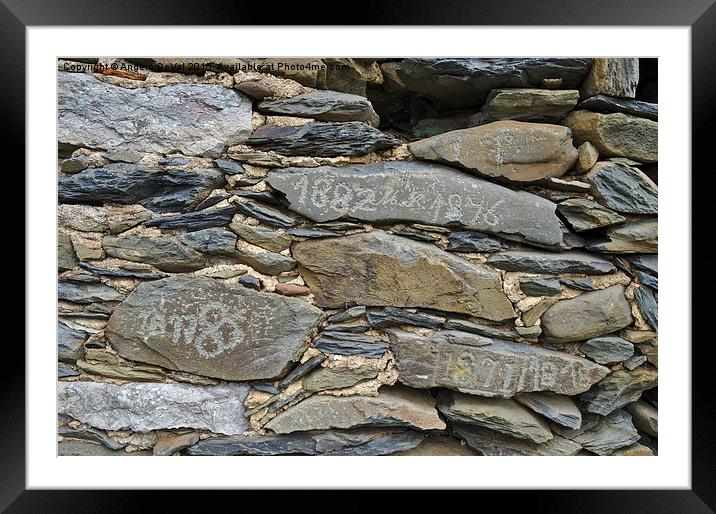 Old schist wall with several dates from the 19th c Framed Mounted Print by Angelo DeVal