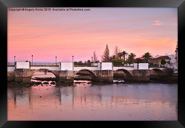 Antique bridge of Tavira during twilight  Framed Print by Angelo DeVal