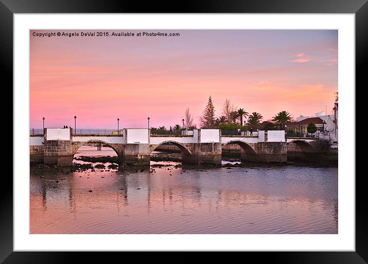 Antique bridge of Tavira during twilight  Framed Mounted Print by Angelo DeVal