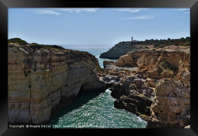 Carvoeiro lighthouse and cliffs Framed Print by Angelo DeVal