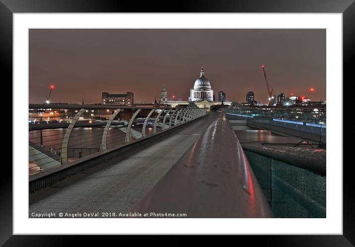 Millennium bridge and St Pauls Cathedral in London Framed Mounted Print by Angelo DeVal