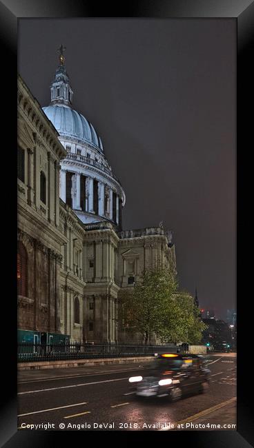 Saint Paul's Cathedral and black Cab in London Framed Print by Angelo DeVal