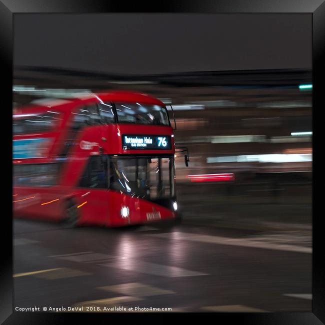 Red Bus on the streets of London Framed Print by Angelo DeVal