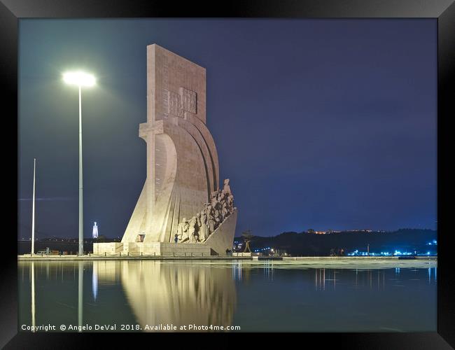 Padrao dos Descobrimentos view at night in Lisbon Framed Print by Angelo DeVal