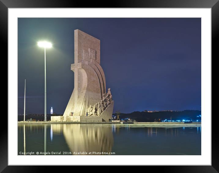 Padrao dos Descobrimentos view at night in Lisbon Framed Mounted Print by Angelo DeVal