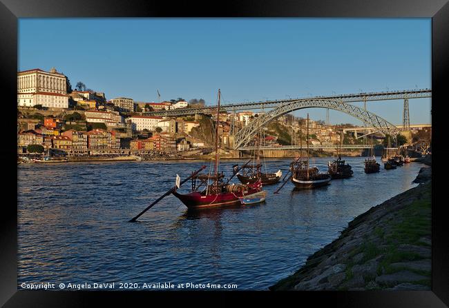 View of Douro river and boats in Porto Framed Print by Angelo DeVal
