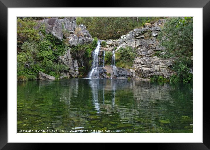 Poco Negro waterfall scenery in Carvalhais Framed Mounted Print by Angelo DeVal