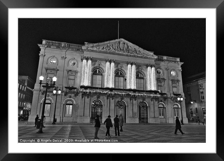 Lisbon City Hall at night during Christmas Framed Mounted Print by Angelo DeVal