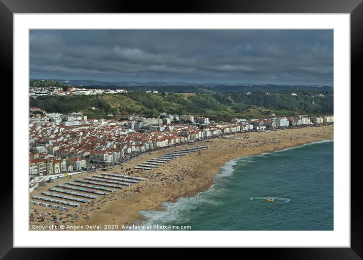 Nazare beach during summer season Framed Mounted Print by Angelo DeVal