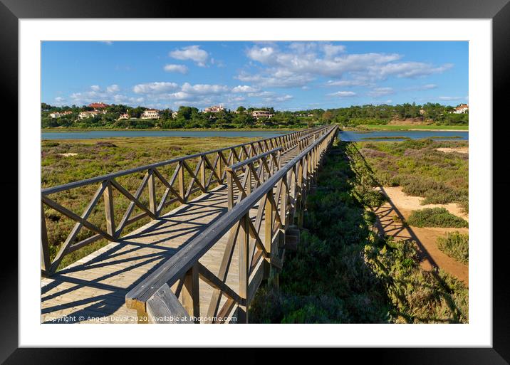 Sunny day and wooden bridge of Quinta do Lago Framed Mounted Print by Angelo DeVal