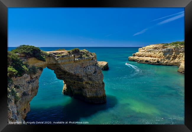 Boat Tour by the Cliffs in Lagoa Framed Print by Angelo DeVal