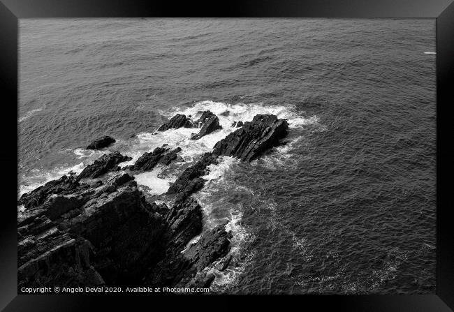 Rocks and Waves in Cape Sardao with Monochrome Framed Print by Angelo DeVal