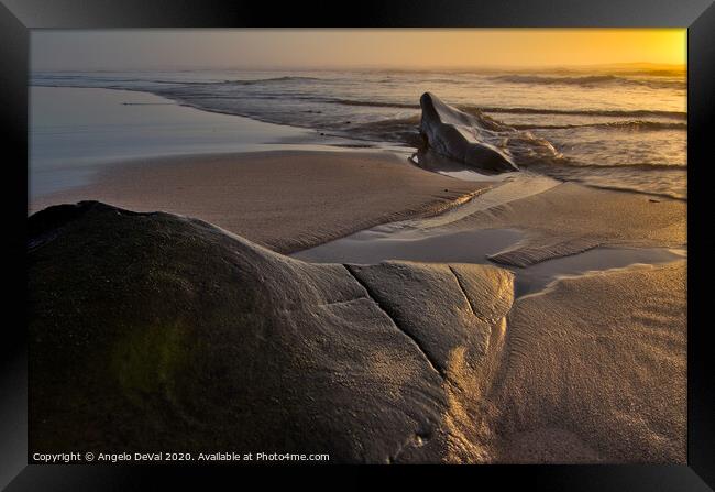 Beach Rocks Sunset Framed Print by Angelo DeVal