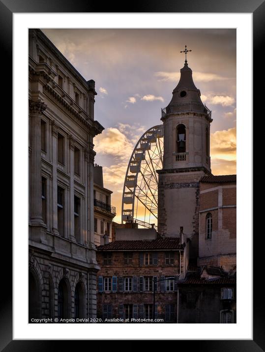 Ferris Wheel and sunset in Marseille Framed Mounted Print by Angelo DeVal