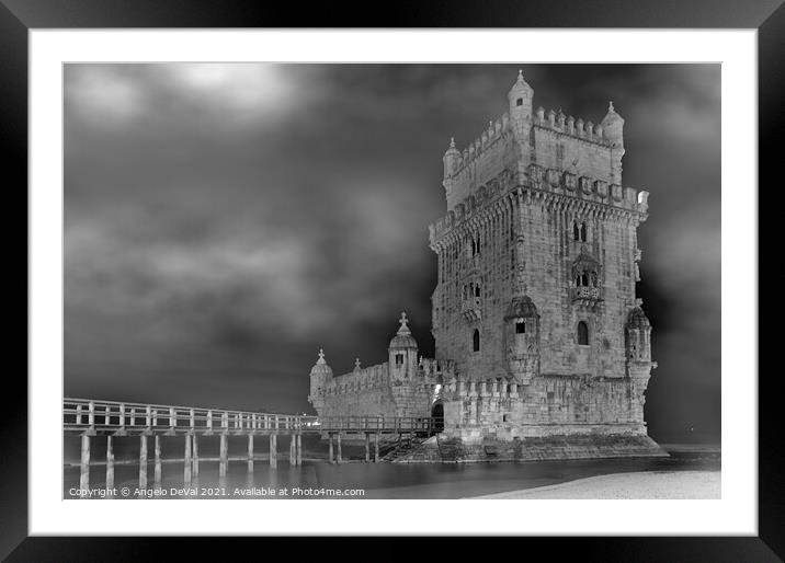 Belem Tower on a foggy night Framed Mounted Print by Angelo DeVal