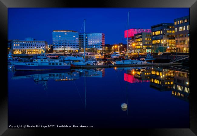 Trondheim blue hour reflections Framed Print by Beata Aldridge