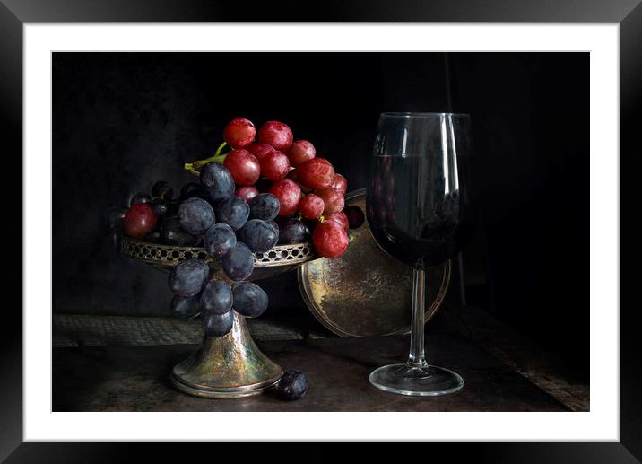 Vintage grapes and red wine Framed Mounted Print by Beata Aldridge
