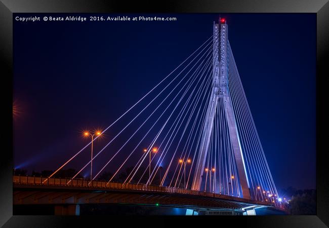 Swietokrzysk bridge in Warsaw at night Framed Print by Beata Aldridge