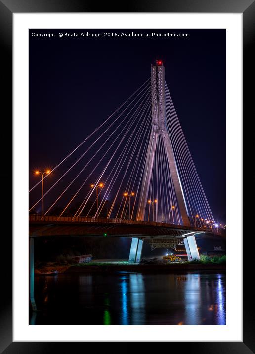 Swietokrzysk bridge in Warsaw at night Framed Mounted Print by Beata Aldridge